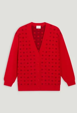 Store Red Jacquard Cardigan Women Sweaters And Cardigans