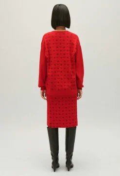 Store Red Jacquard Cardigan Women Sweaters And Cardigans