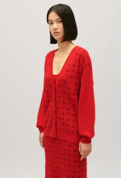 Store Red Jacquard Cardigan Women Sweaters And Cardigans