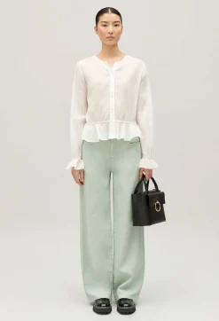 Discount Ruffled Cream Basque Shirt Women Tops And Shirts