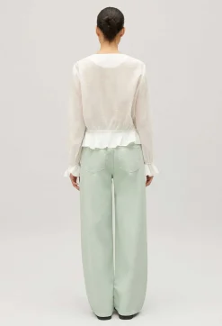 Discount Ruffled Cream Basque Shirt Women Tops And Shirts