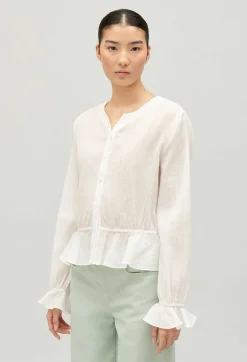 Discount Ruffled Cream Basque Shirt Women Tops And Shirts