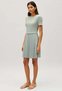 Cheap Short Almond Pleated Twist Dress Women Dresses