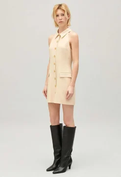 Sale Short Beige Button Dress Women Dresses