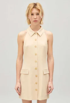 Sale Short Beige Button Dress Women Dresses