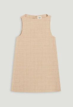 Clearance Short Beige Checked Dress Women Dresses
