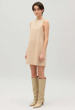 Clearance Short Beige Checked Dress Women Dresses