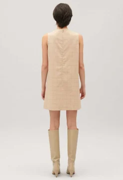 Clearance Short Beige Checked Dress Women Dresses