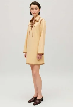 Shop Short Beige Lace-Up Dress Women Dresses