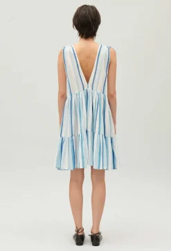 Discount Short Blue Striped Dress Women Dresses