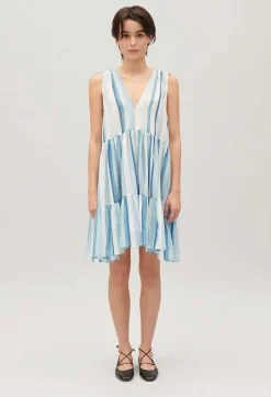 Discount Short Blue Striped Dress Women Dresses