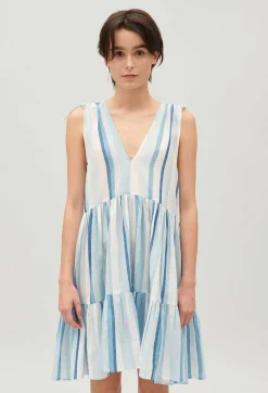 Discount Short Blue Striped Dress Women Dresses