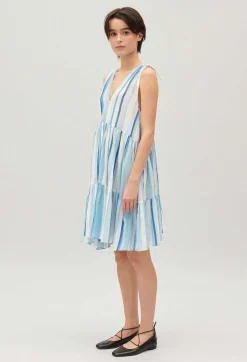 Discount Short Blue Striped Dress Women Dresses