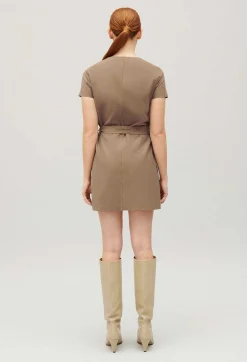 Outlet Short Brown Button-Up Dress Women Dresses