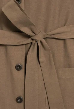 Outlet Short Brown Button-Up Dress Women Dresses