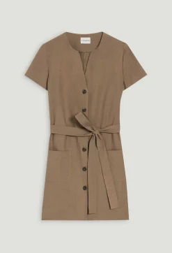 Outlet Short Brown Button-Up Dress Women Dresses
