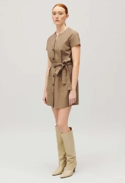 Outlet Short Brown Button-Up Dress Women Dresses