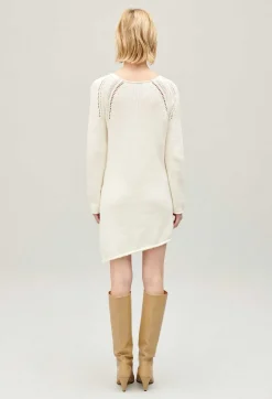 New Short Ecru Asymmetric Knitted Dress Women Dresses