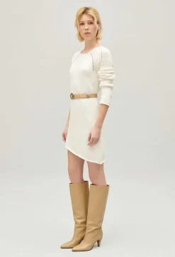 New Short Ecru Asymmetric Knitted Dress Women Dresses