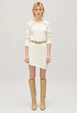 New Short Ecru Asymmetric Knitted Dress Women Dresses