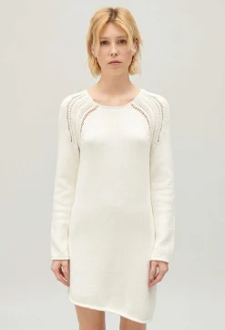 New Short Ecru Asymmetric Knitted Dress Women Dresses