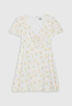 Sale Short Flared Dress With Mimosa Pattern Women Dresses