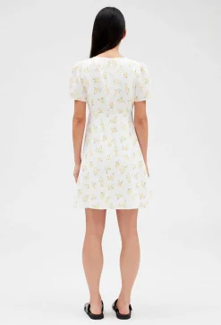 Sale Short Flared Dress With Mimosa Pattern Women Dresses