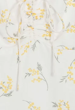 Sale Short Flared Dress With Mimosa Pattern Women Dresses