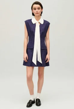 Flash Sale Short Indigo Checked Dress Women Dresses