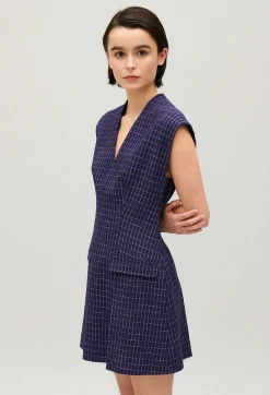 Flash Sale Short Indigo Checked Dress Women Dresses