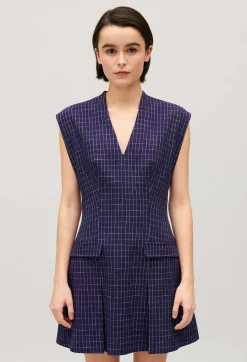 Flash Sale Short Indigo Checked Dress Women Dresses
