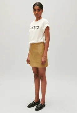 Online Short Ochre Yellow Leather Skirt Women Skirts And Shorts