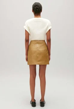 Online Short Ochre Yellow Leather Skirt Women Skirts And Shorts