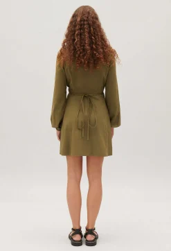 Cheap Short Wrap Dress With Mandarin Collar Women Dresses