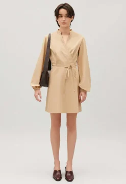 Cheap Short Wrap Dress With Mandarin Collar Women Dresses