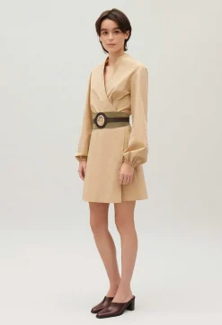Cheap Short Wrap Dress With Mandarin Collar Women Dresses