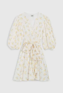 Discount Short Wraparound Dress Mimosa Pattern Women Dresses