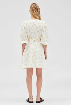 Discount Short Wraparound Dress Mimosa Pattern Women Dresses