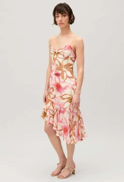 Fashion Silk Printed Midi Dress Women Dresses