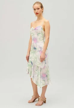 Discount Silk Printed Midi Dress Women Dresses