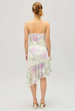Discount Silk Printed Midi Dress Women Dresses