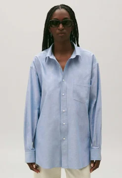 Outlet Sky Blue Cotton Shirt Women Tops And Shirts