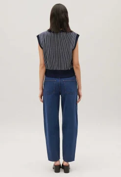 Shop Sleeveless Stripy Knit Jumper Women Sweaters And Cardigans