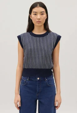 Shop Sleeveless Stripy Knit Jumper Women Sweaters And Cardigans