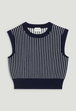 Shop Sleeveless Stripy Knit Jumper Women Sweaters And Cardigans