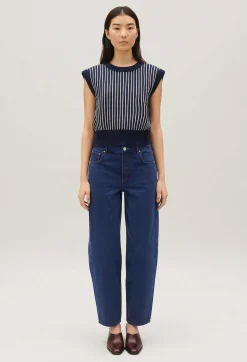 Shop Sleeveless Stripy Knit Jumper Women Sweaters And Cardigans