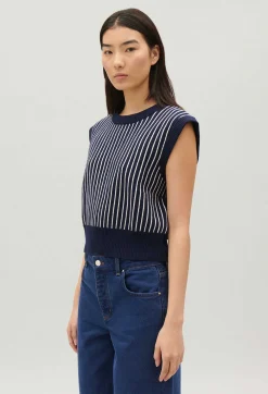 Shop Sleeveless Stripy Knit Jumper Women Sweaters And Cardigans