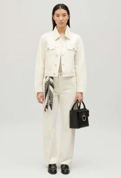 Discount Straight-Leg Cream Denim Jacket Women Jackets And Coats