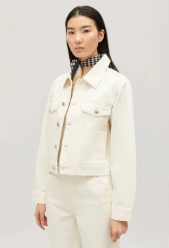 Discount Straight-Leg Cream Denim Jacket Women Jackets And Coats