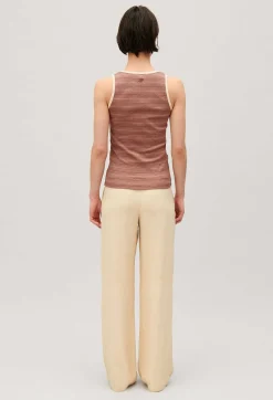 Flash Sale Striped Brown Vest Top Women T-Shirts